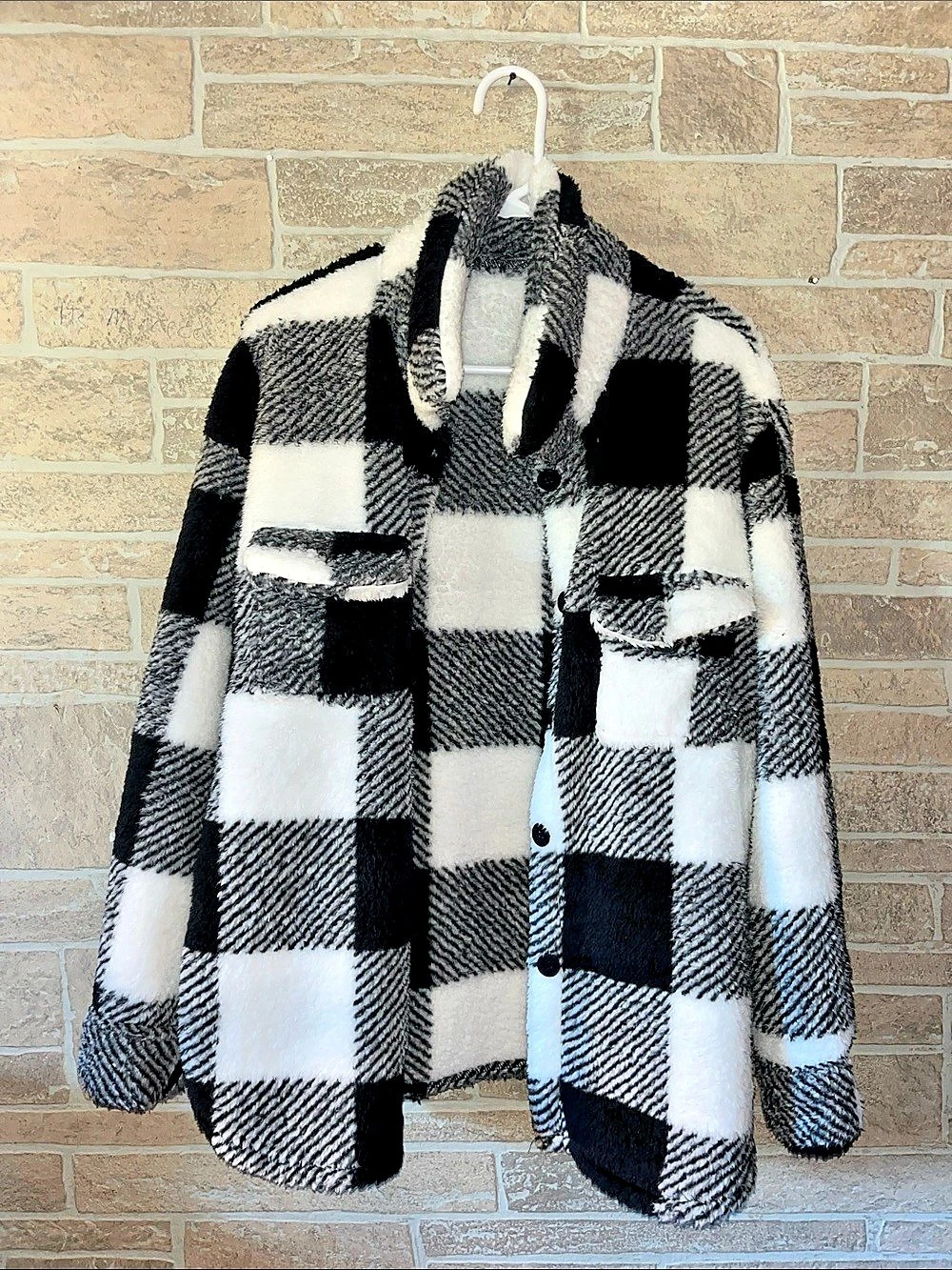 Checkered Teddy Jacket in Black & White Size Large